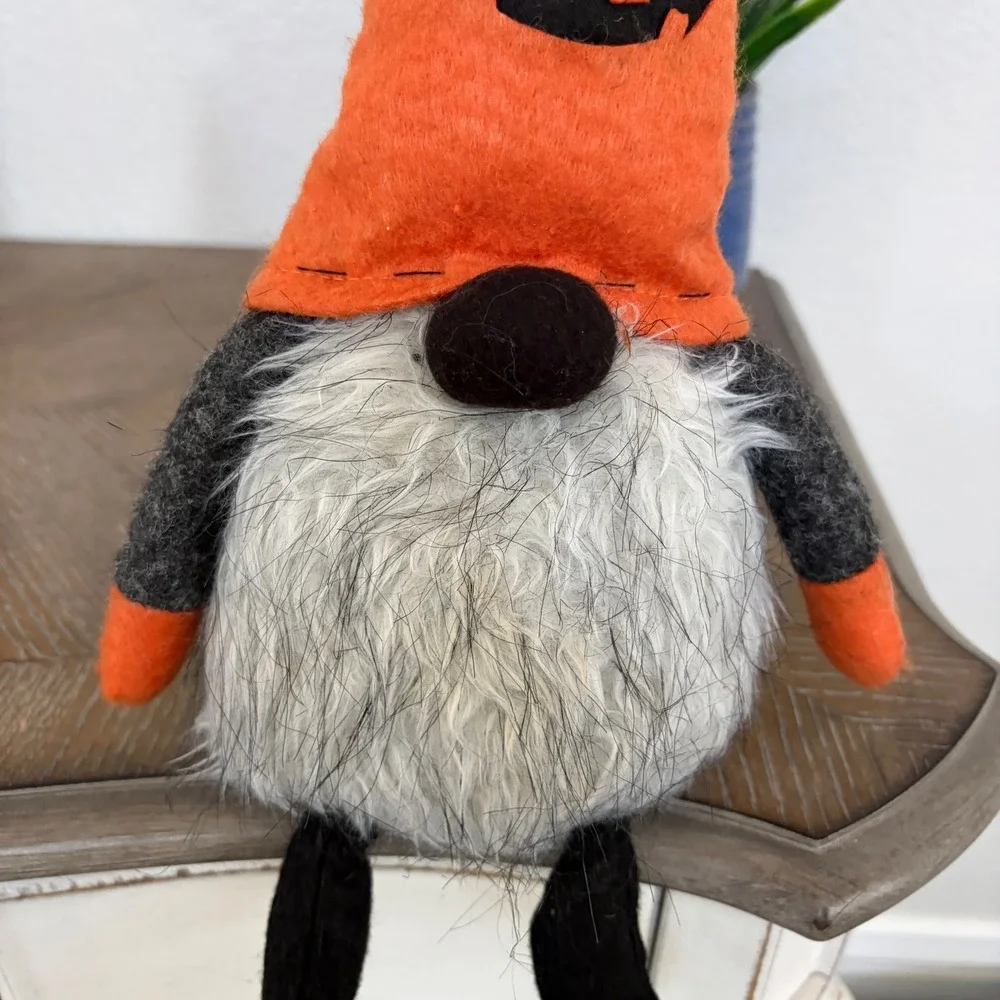 Halloween Pumpkin Gnome Bat Topper Plush Shelf Sitter Plush Decor Orange Grey